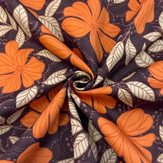 Țesătură din bumbac SATIN Autumn flowers dark brown