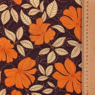 Țesătură din bumbac SATIN Autumn flowers dark brown
