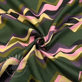 Țesătură din bumbac SATIN Abstract waves dark green