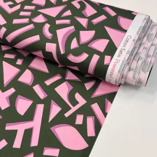 Țesătură din bumbac SATIN Geometric dark green