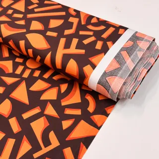 Țesătură din bumbac SATIN Geometric dark brown