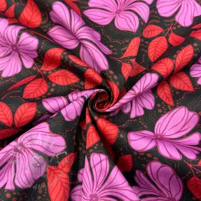 Țesătură din bumbac SATIN Autumn flowers dark red