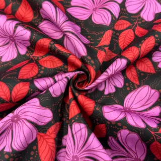 Țesătură din bumbac SATIN Autumn flowers dark red