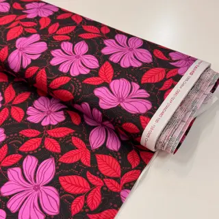 Țesătură din bumbac SATIN Autumn flowers dark red