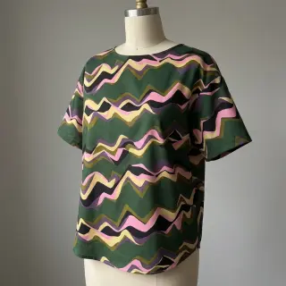 Țesătură din bumbac SATIN Abstract waves dark green