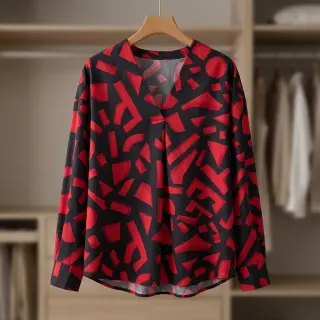 Țesătură din bumbac SATIN Geometric dark red