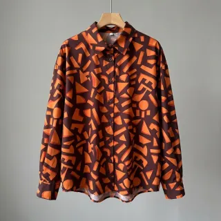 Țesătură din bumbac SATIN Geometric dark brown