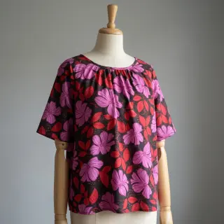 Țesătură din bumbac SATIN Autumn flowers dark red