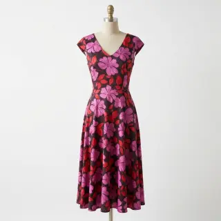 Țesătură din bumbac SATIN Autumn flowers dark red