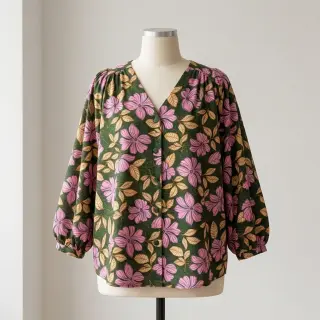 Țesătură din bumbac SATIN Autumn flowers dark green