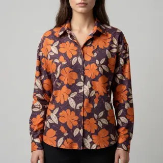 Țesătură din bumbac SATIN Autumn flowers dark brown