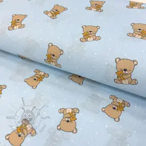 Țesătură din bumbac Sweet bear light blue ORGANIC