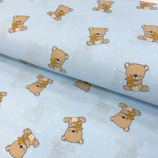 Țesătură din bumbac Sweet bear light blue ORGANIC