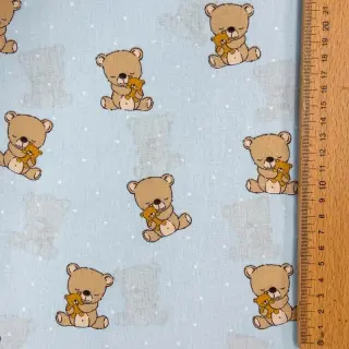 Țesătură din bumbac Sweet bear light blue ORGANIC