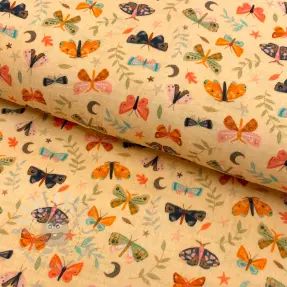 Mușelină Butterflies soft yellow digital print
