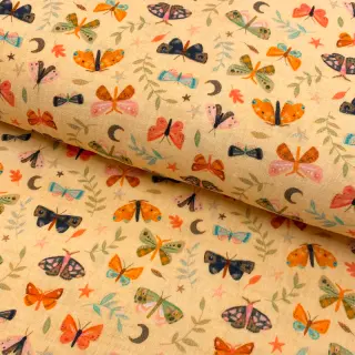 Mușelină Butterflies soft yellow digital print