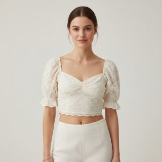 Țesătură din bumbac EMBROIDERY Rosemary white