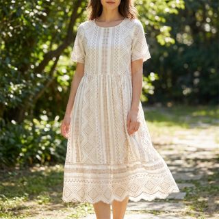 Țesătură din bumbac EMBROIDERY Lilian beige