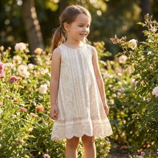 Țesătură din bumbac EMBROIDERY Lilian beige