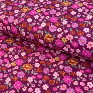 Tricot Flowers cerise digital print ORGANIC