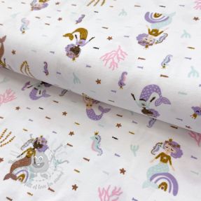 Tricot GLITTER Mermaids white digital print