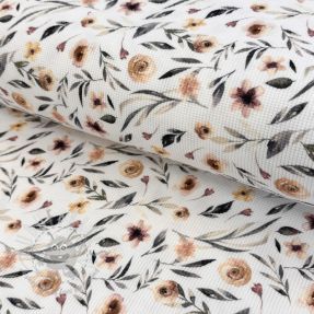 Tricot WAFFLE Flowers white digital print