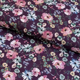 Țesătură din bumbac Flowers Anabell dark purple digital print