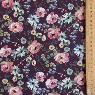 Țesătură din bumbac Flowers Anabell dark purple digital print