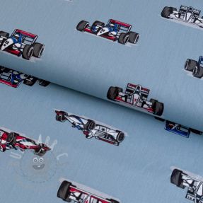 Țesătură din bumbac Cars light blue