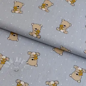 Țesătură din bumbac Sweet bear light grey ORGANIC