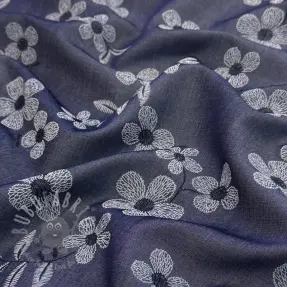 Țesătură din bumbac JEANS Chambre LUXURY JACQUARD Flowers dark blue