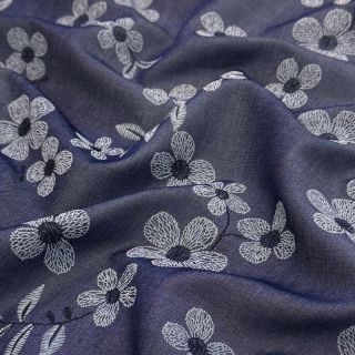 Țesătură din bumbac JEANS Chambre LUXURY JACQUARD Flowers dark blue