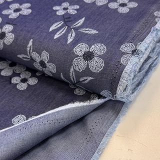 Țesătură din bumbac JEANS Chambre LUXURY JACQUARD Flowers dark blue