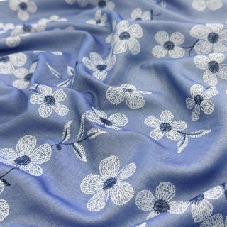 Țesătură din bumbac JEANS Chambre LUXURY JACQUARD Flowers jeans