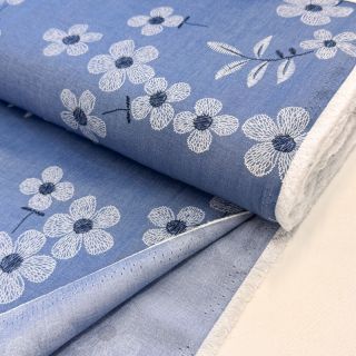 Țesătură din bumbac JEANS Chambre LUXURY JACQUARD Flowers jeans