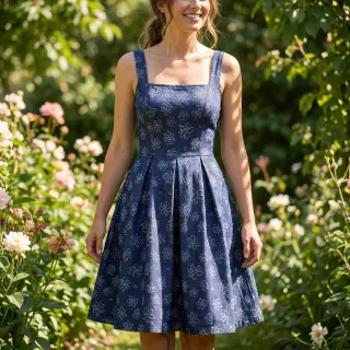 JEANS DENIM JACQUARD Flower dark blue