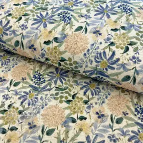 Tricot cu in Flowers ecru blue digital print