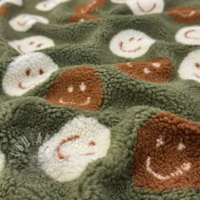 Stofă palton TEDDY JACQUARD Happy faces green