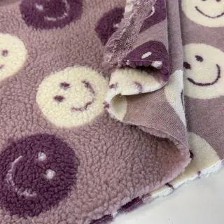 Stofă palton TEDDY JACQUARD Happy faces mauve