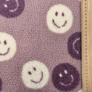 Stofă palton TEDDY JACQUARD Happy faces mauve