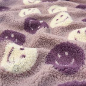 Stofă palton TEDDY JACQUARD Happy faces mauve