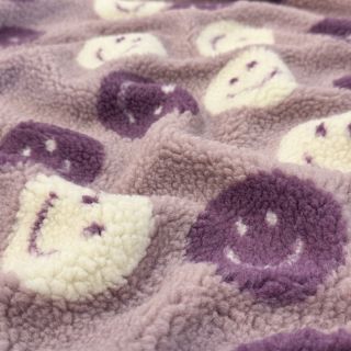 Stofă palton TEDDY JACQUARD Happy faces mauve