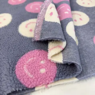 Stofă palton TEDDY JACQUARD Happy faces jeans