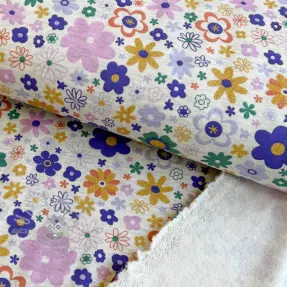 Jerse trening pieptănat Glitter flowers ecru melange