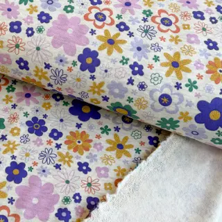 Jerse trening pieptănat Glitter flowers ecru melange