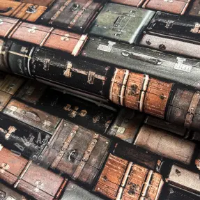 Țesătură decorativă Suitcases grey digital print