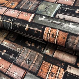 Țesătură decorativă Suitcases grey digital print
