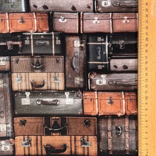 Țesătură decorativă Suitcases grey digital print