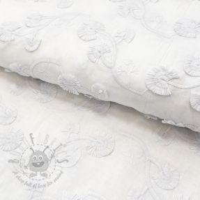 Țesătură din bumbac VOILE EMBROIDERY Flowers with stem white