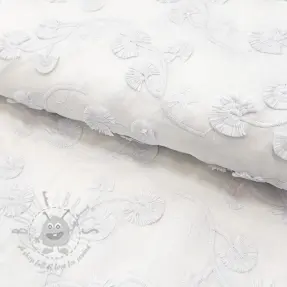Țesătură din bumbac VOILE EMBROIDERY Flowers with stem white